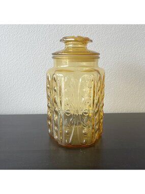 Vintage Atterbury Scroll Amber Glass Canister // L.E. Smith Imperial Lidded Jar